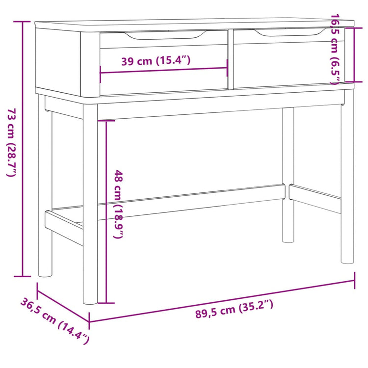 Tavolo Consolle FLORO Grigio 89,5x36,5x73cm Legno Massello Pino 374022