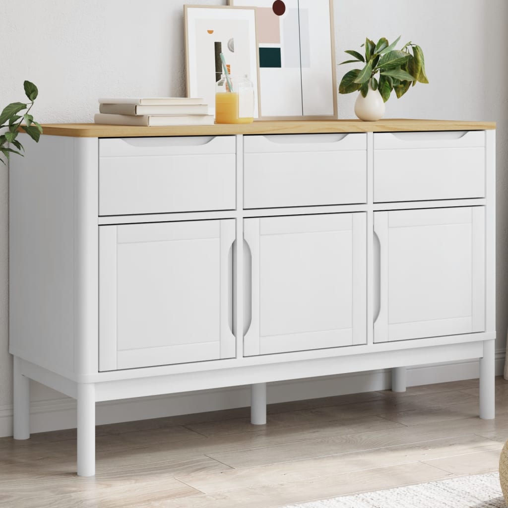 Credenza FLORO Bianca 114x43x74 cm in Legno Massello di Pino 374024