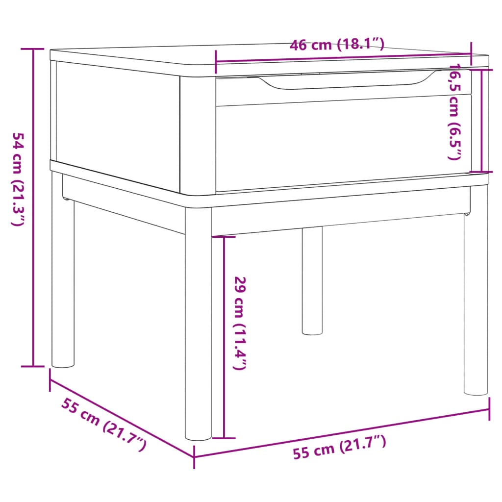 Tavolo per Lampada FLORO 55x55x54 cm Marrone Cera Legno di Pino 374026