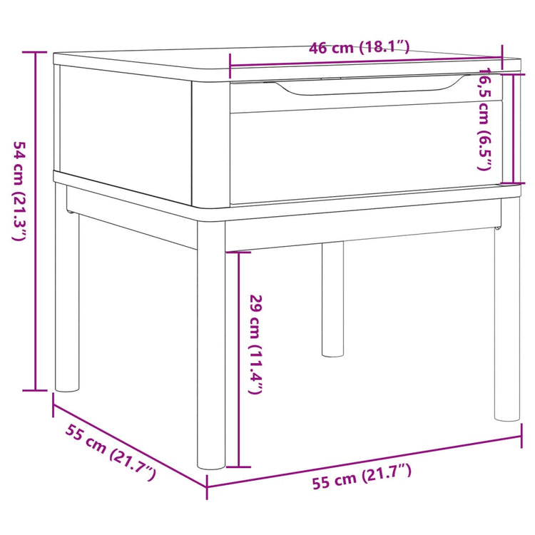 Tavolo per Lampada FLORO 55x55x54 cm Marrone Cera Legno di Pino 374026