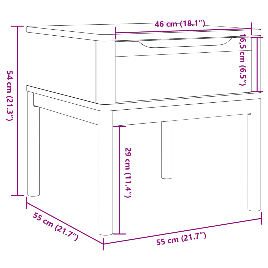 Tavolo per Lampada FLORO Bianco 55x55x54 cm Legno di Pino 374027