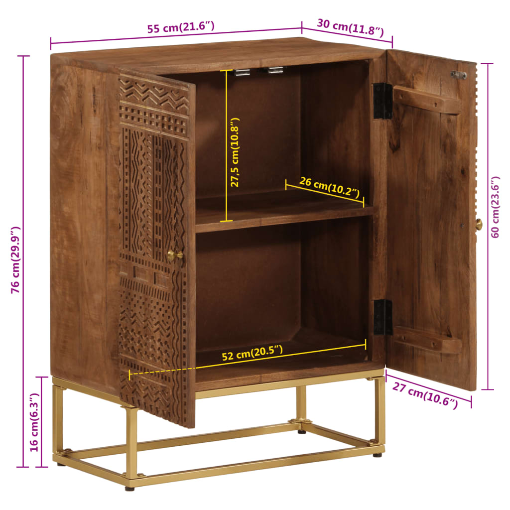 Credenza 55x30x76 cm in Legno Massello di Mango e Ferro 371997