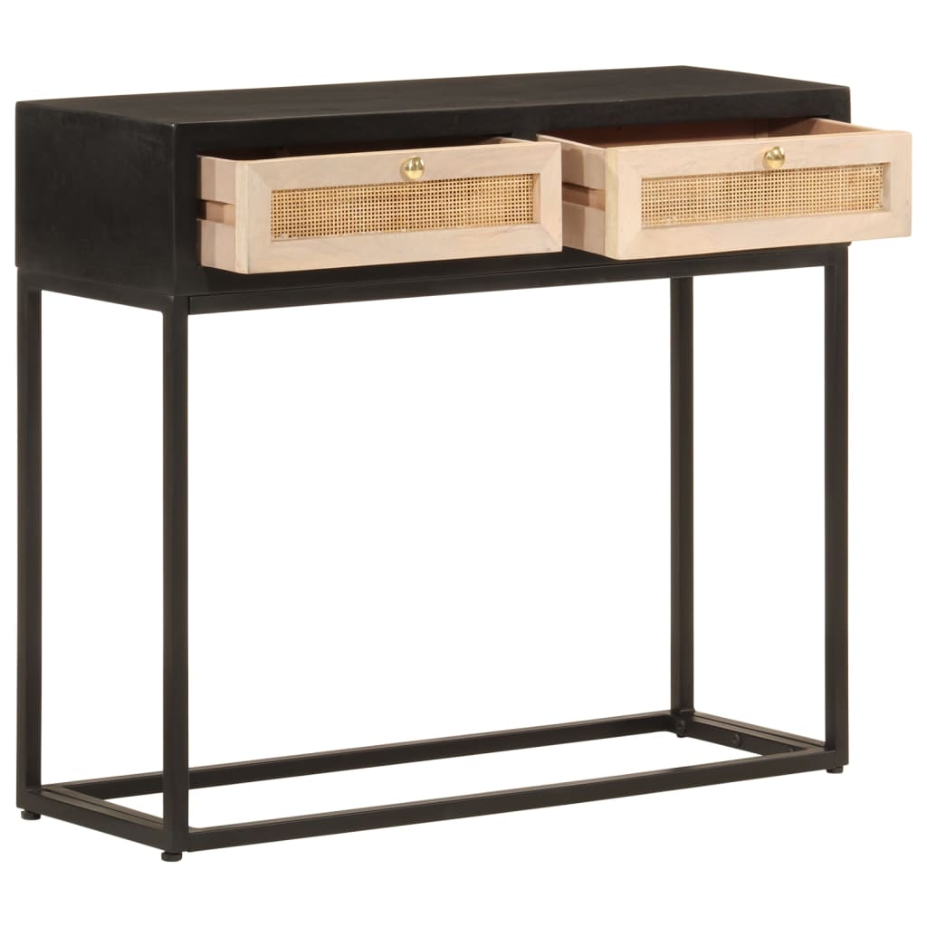 Tavolo Consolle Nero 90x30x76cm Legno Massello di Mango e Ferro 372003