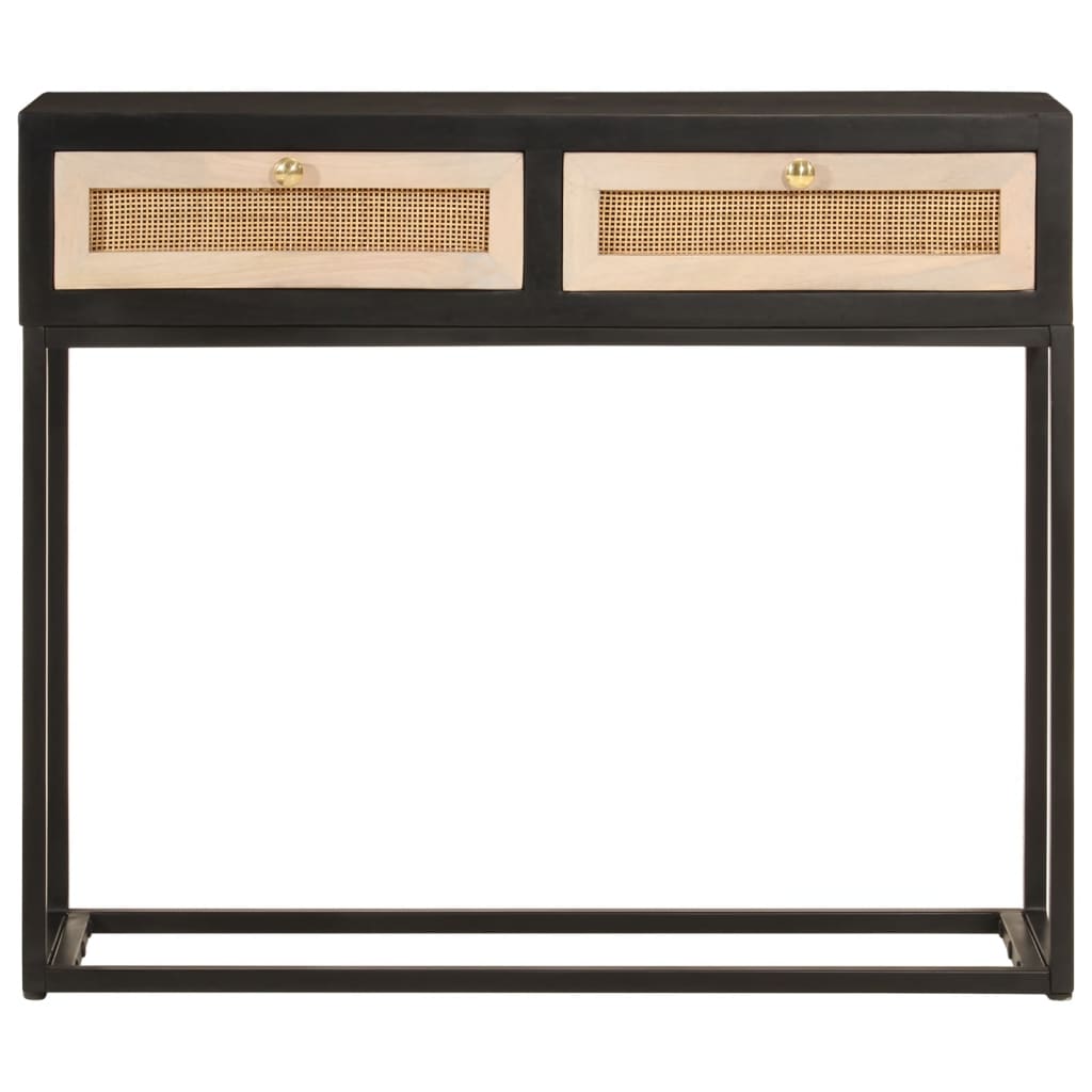 Tavolo Consolle Nero 90x30x76cm Legno Massello di Mango e Ferro 372003