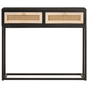 Tavolo Consolle Nero 90x30x76cm Legno Massello di Mango e Ferro 372003