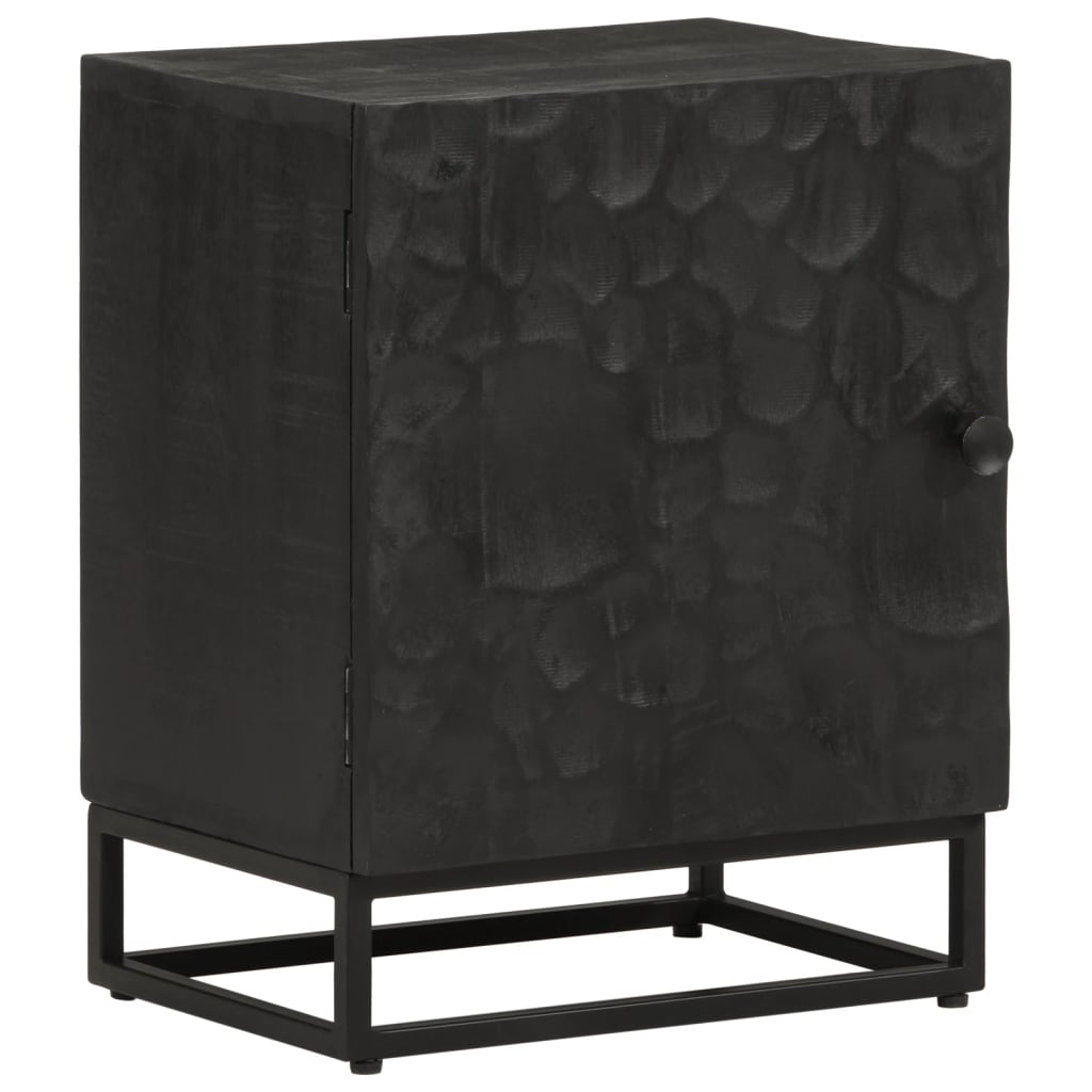 Comodino Nero 40x30x50 cm in Legno Massello di Mango e Ferro 372004