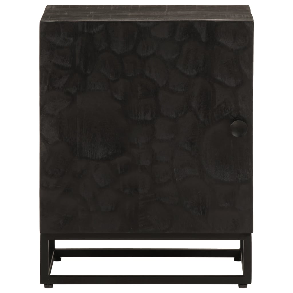 Comodino Nero 40x30x50 cm in Legno Massello di Mango e Ferro 372004