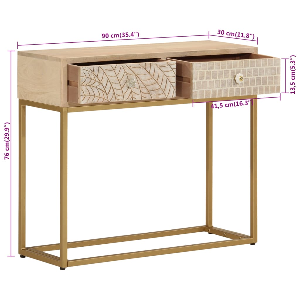 Tavolo Consolle 90x30x76 cm in Legno Massello di Mango e Ferro 372013