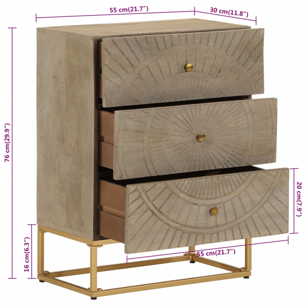 Cassettiera 55x30x76 cm in Legno Massello di Mango e Ferro 372016