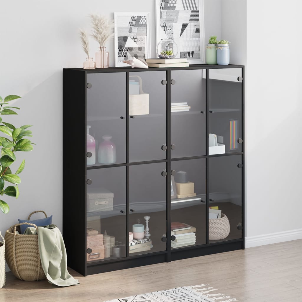 Libreria con Ante Nera 136x37x142 cm in Legno Multistrato 3206518