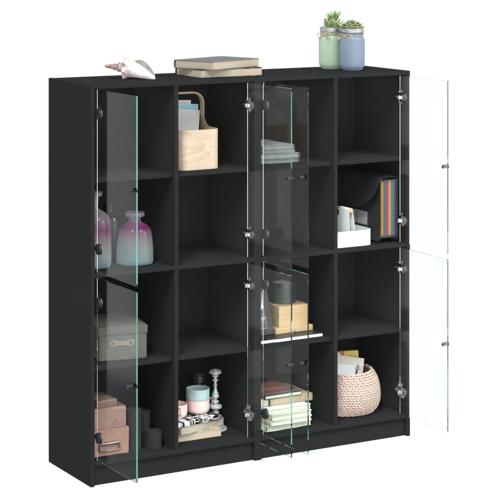 Libreria con Ante Nera 136x37x142 cm in Legno Multistrato 3206518