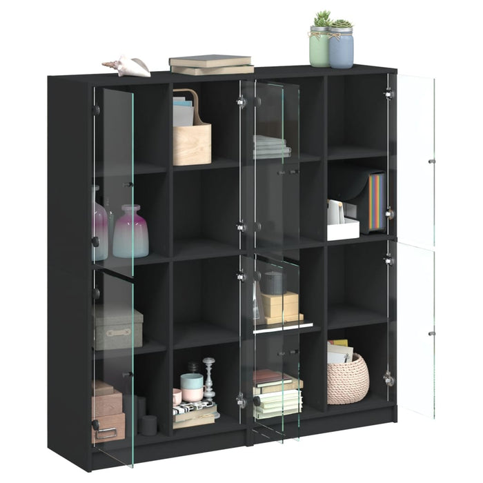 Libreria con Ante Nera 136x37x142 cm in Legno Multistrato 3206518