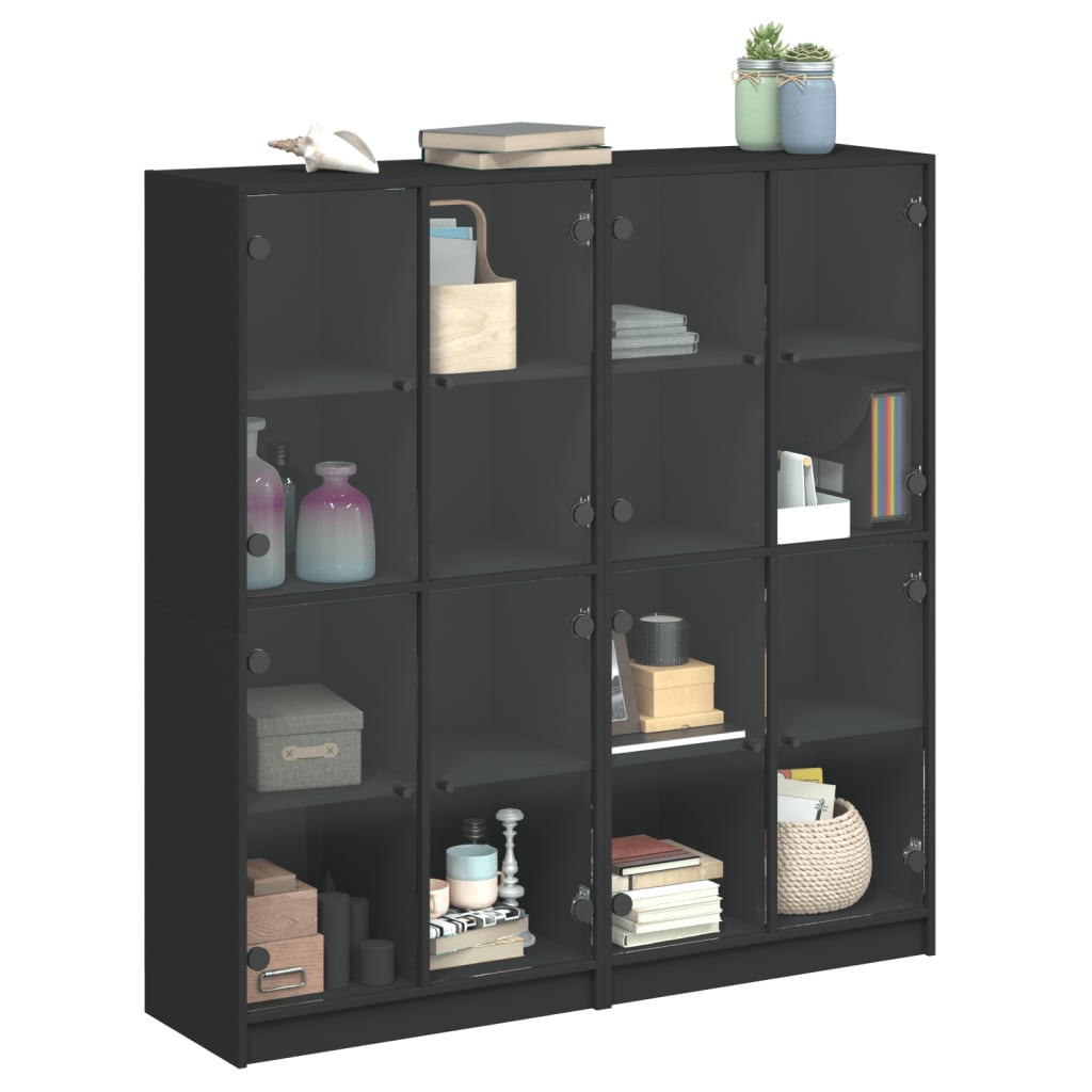 Libreria con Ante Nera 136x37x142 cm in Legno Multistrato 3206518