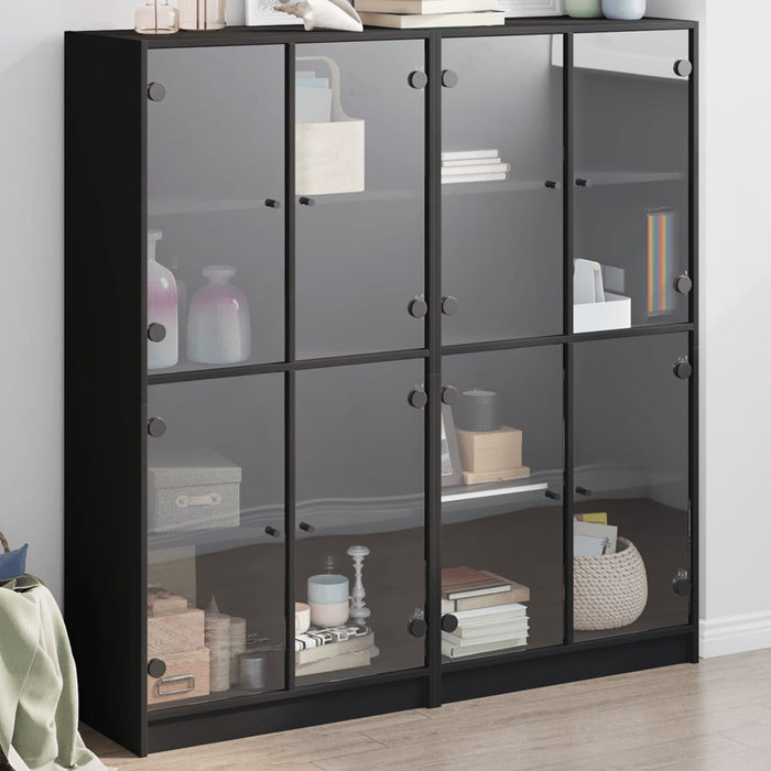 Libreria con Ante Nera 136x37x142 cm in Legno Multistrato 3206518