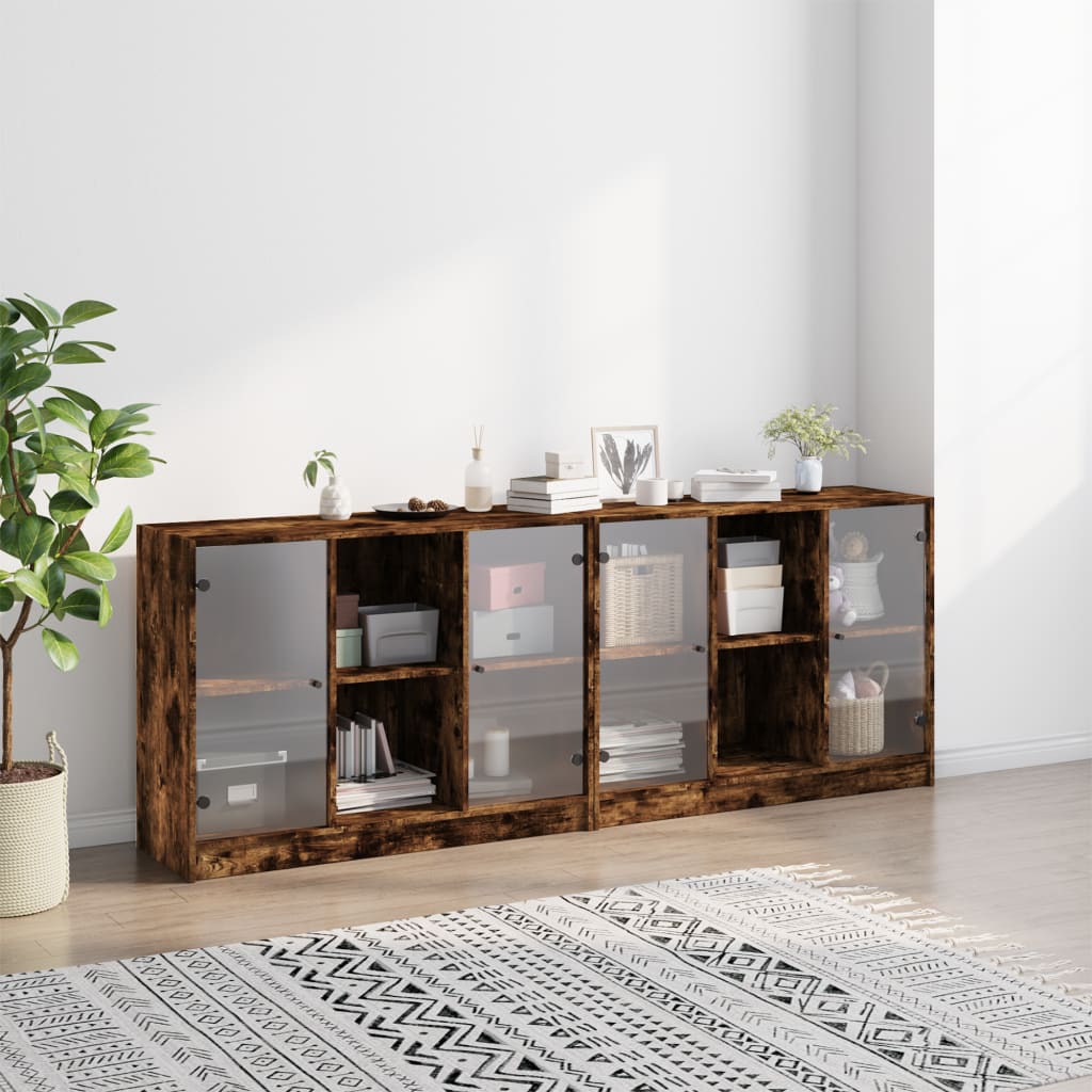 Libreria con Ante Rovere Fumo 204x37x75 cm in Legno Multistratocod mxl 87449