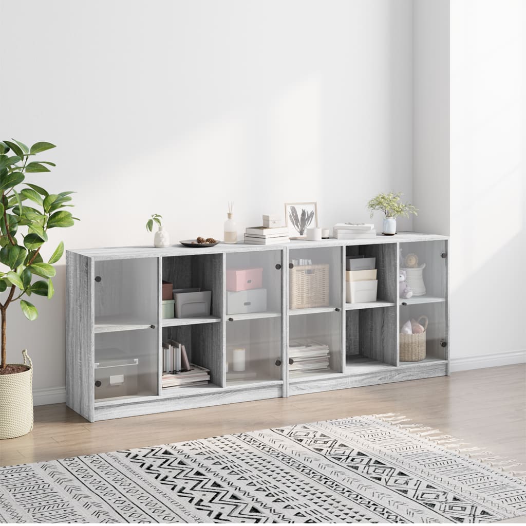 Libreria con Ante Grigio Sonoma 204x37x75 cm Legno Multistratocod mxl 111466