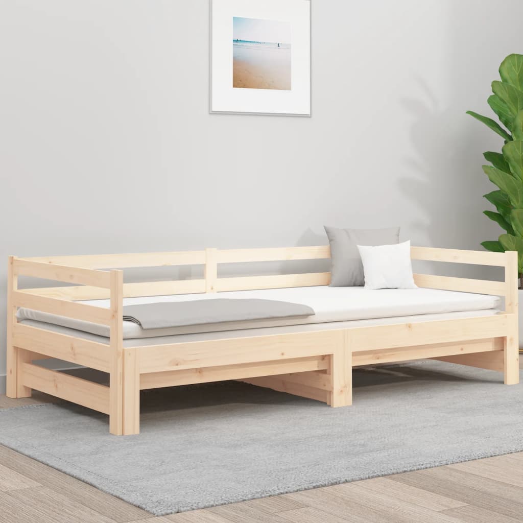 Divano Letto con Letto Estraibile 90x200cm Legno Massello Pino 840141