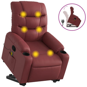 Poltrona Alzapersone Massaggi Reclinabile Rosso Vino Similpelle 3206610