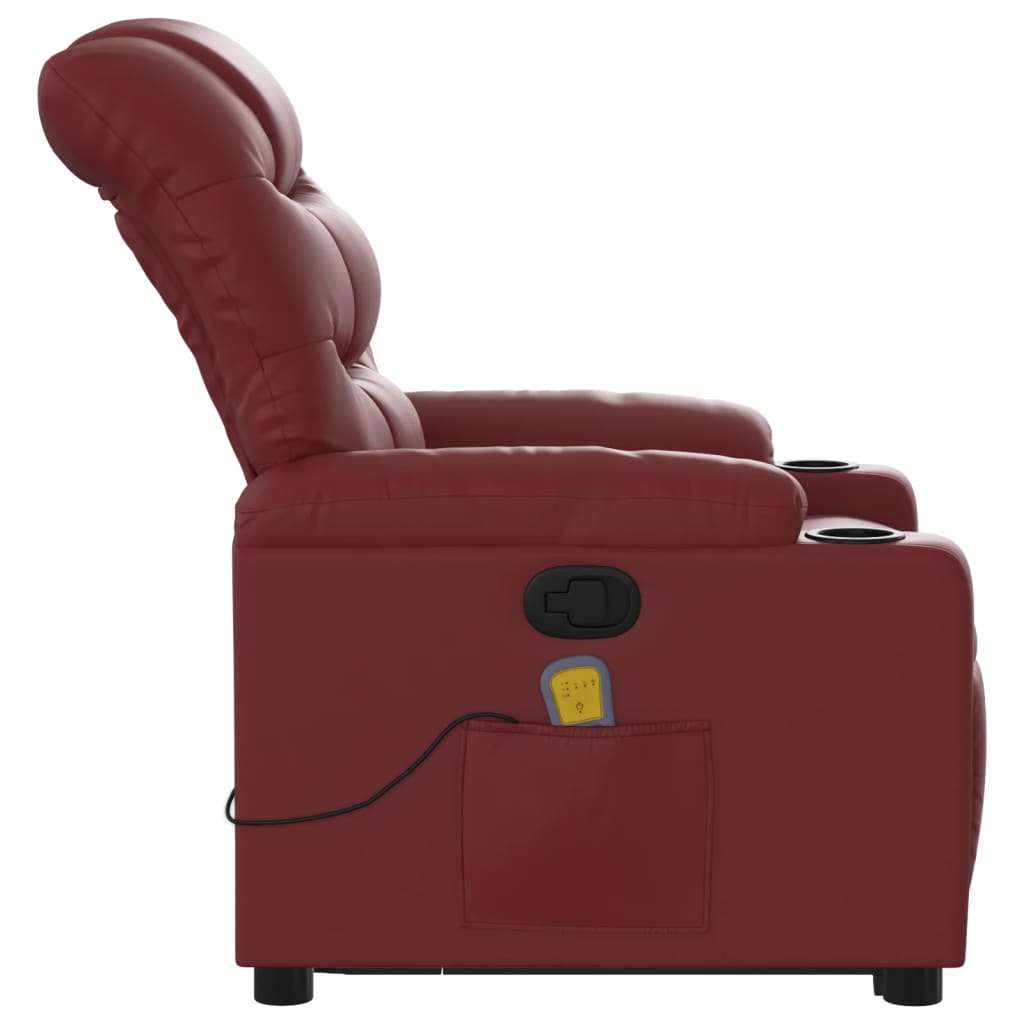 Poltrona Alzapersone Massaggi Reclinabile Rosso Vino Similpelle 3206610