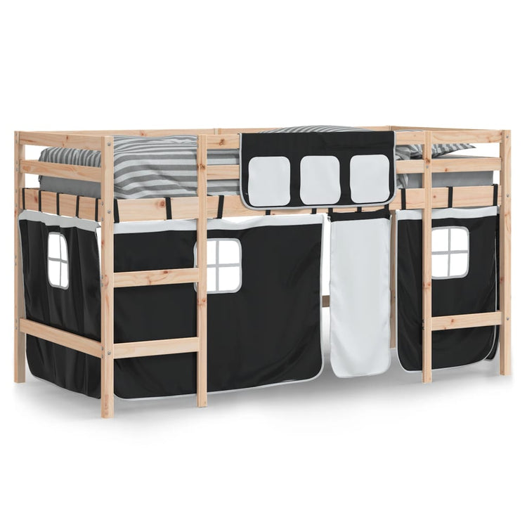 Letto a Soppalco con Tende Bambini Bianco e Nero 80x200 cm Pinocod mxl 108973