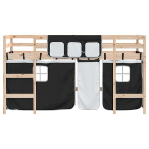 Letto a Soppalco con Tende Bambini Bianco e Nero 80x200 cm Pino 3206955