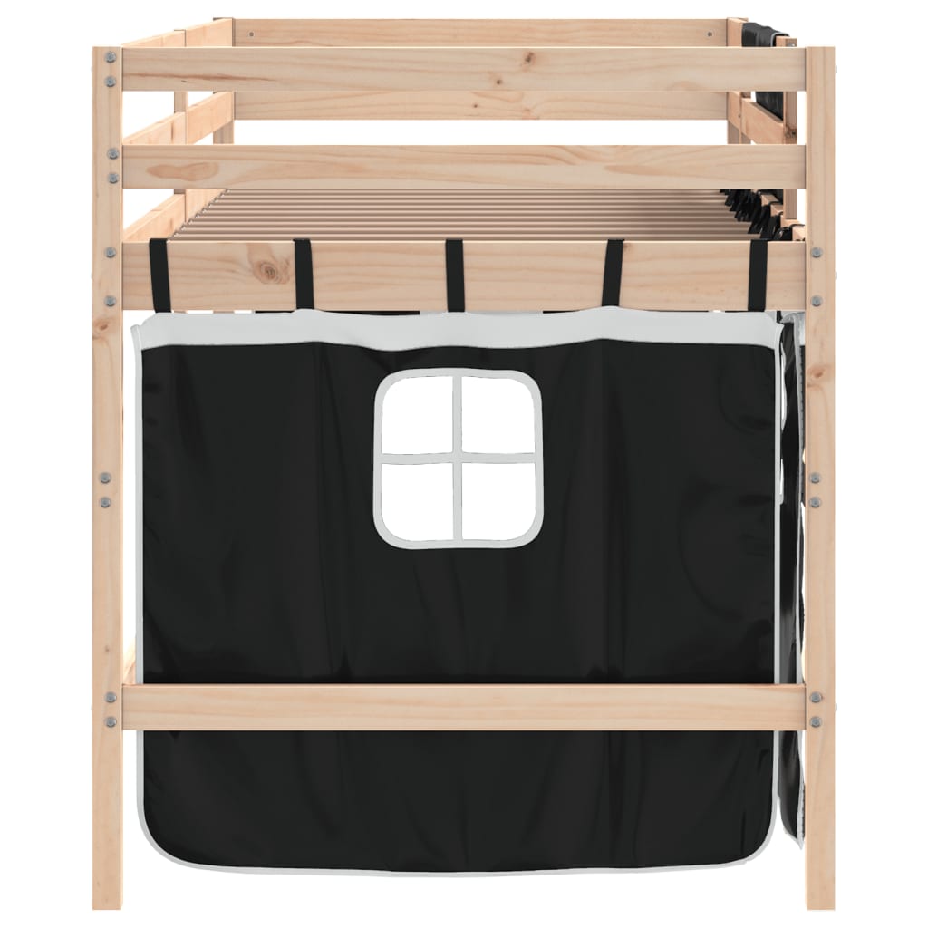 Letto a Soppalco con Tende Bambini Bianco e Nero 80x200 cm Pino 3206955