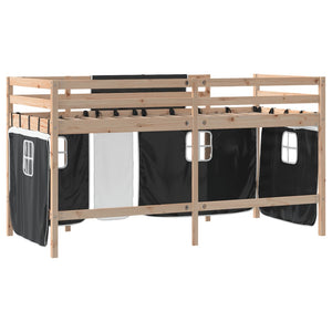 Letto a Soppalco con Tende Bambini Bianco e Nero 80x200 cm Pino 3206955