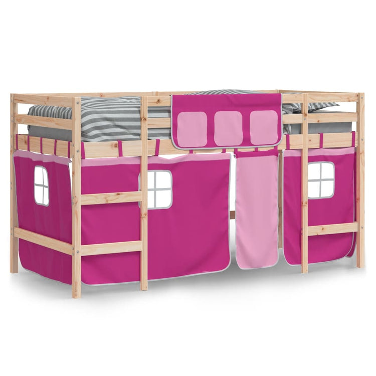 Letto a Soppalco con Tende Bambini Rosa 80x200 cm Massello Pino 3206957