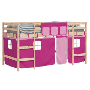 Letto a Soppalco con Tende Bambini Rosa 80x200 cm Massello Pino 3206957