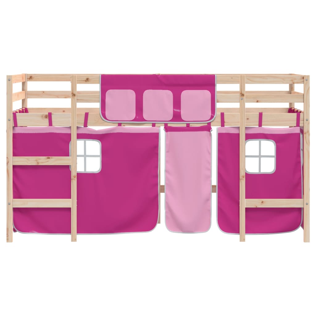 Letto a Soppalco con Tende Bambini Rosa 80x200 cm Massello Pino 3206957