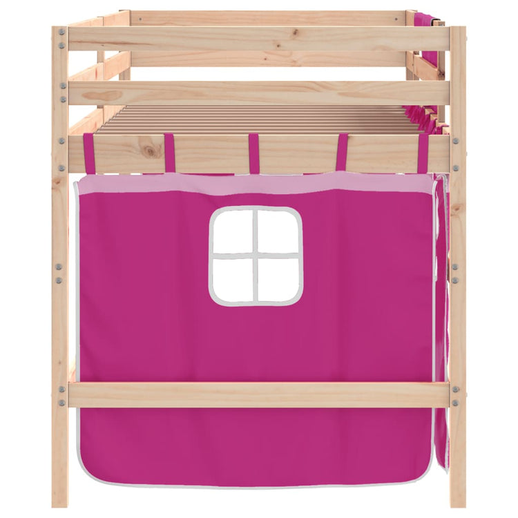 Letto a Soppalco con Tende Bambini Rosa 80x200 cm Massello Pino 3206957