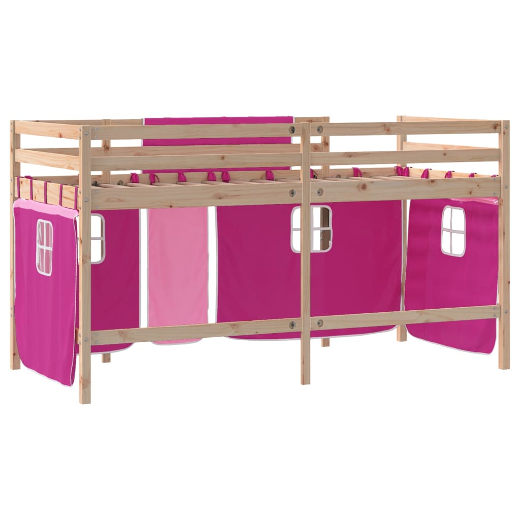 Letto a Soppalco con Tende Bambini Rosa 80x200 cm Massello Pino 3206957