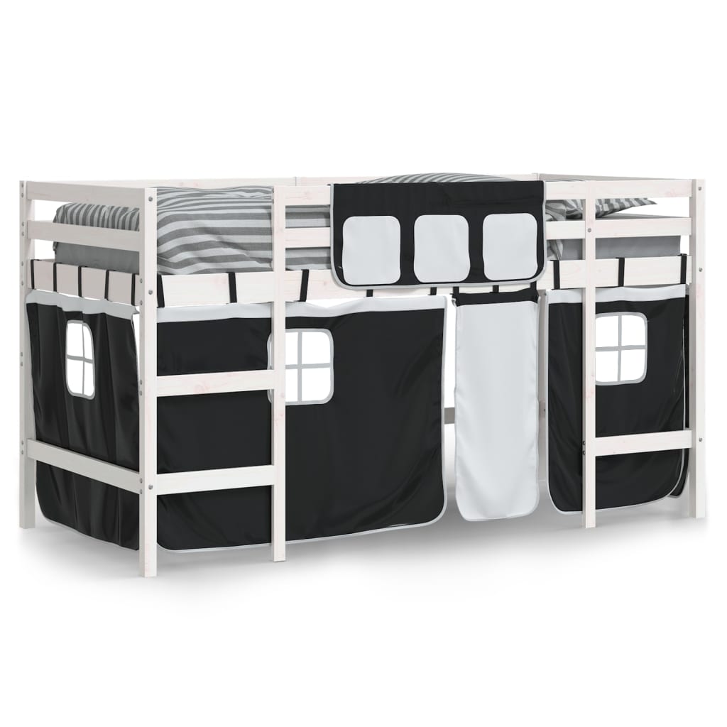 Letto a Soppalco con Tende Bambini Bianco e Nero 80x200 cm Pino 3206958