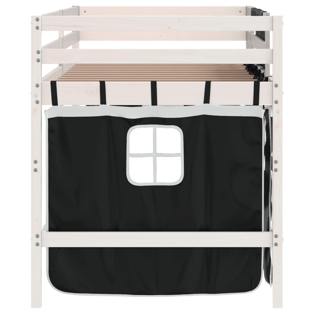 Letto a Soppalco con Tende Bambini Bianco e Nero 80x200 cm Pino 3206958