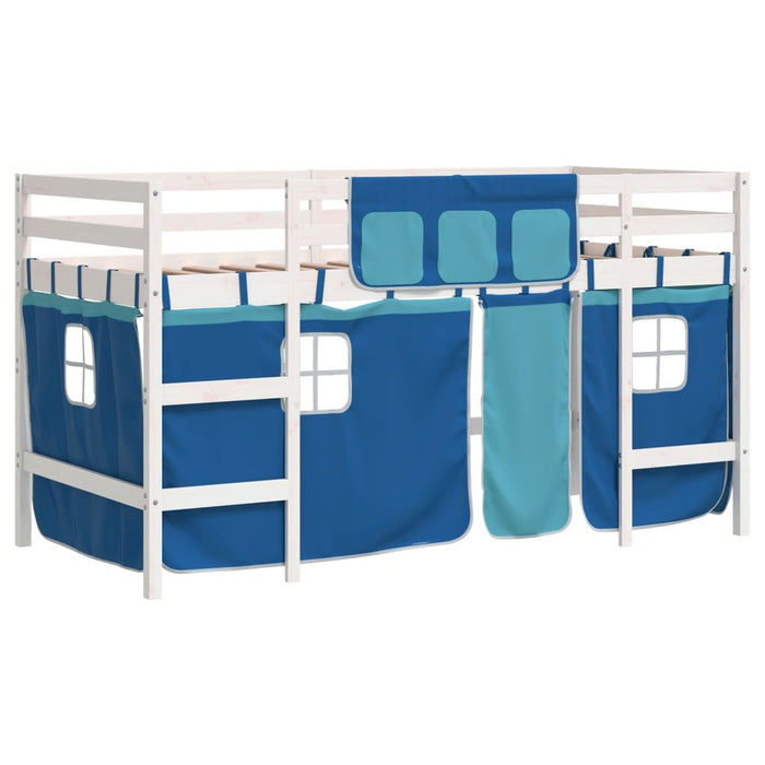 Letto a Soppalco con Tende Bambini Blu 80x200 cm Massello Pinocod mxl 132944