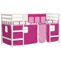 Letto a Soppalco con Tende Bambini Rosa 80x200 cm Massello Pino 3206960