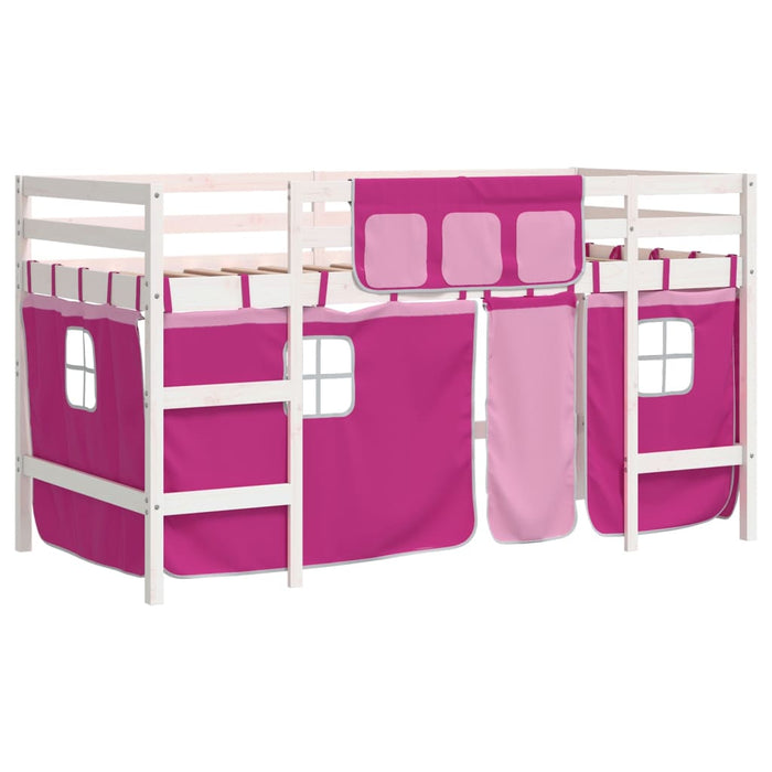 Letto a Soppalco con Tende Bambini Rosa 80x200 cm Massello Pino 3206960