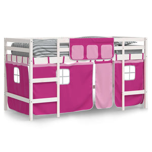 Letto a Soppalco con Tende Bambini Rosa 80x200 cm Massello Pino 3206960