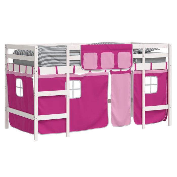 Letto a Soppalco con Tende Bambini Rosa 80x200 cm Massello Pino 3206960