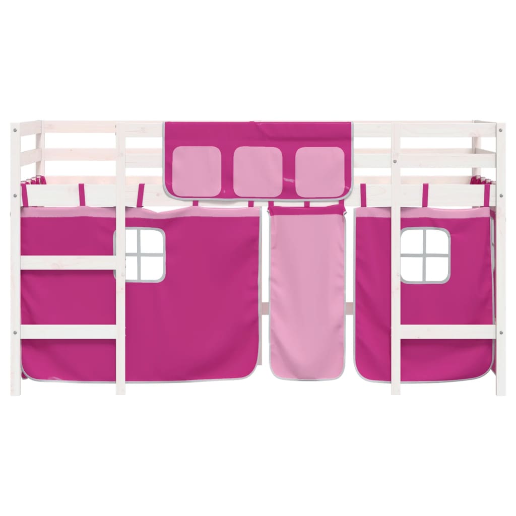 Letto a Soppalco con Tende Bambini Rosa 80x200 cm Massello Pino 3206960