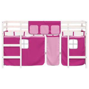 Letto a Soppalco con Tende Bambini Rosa 80x200 cm Massello Pino 3206960