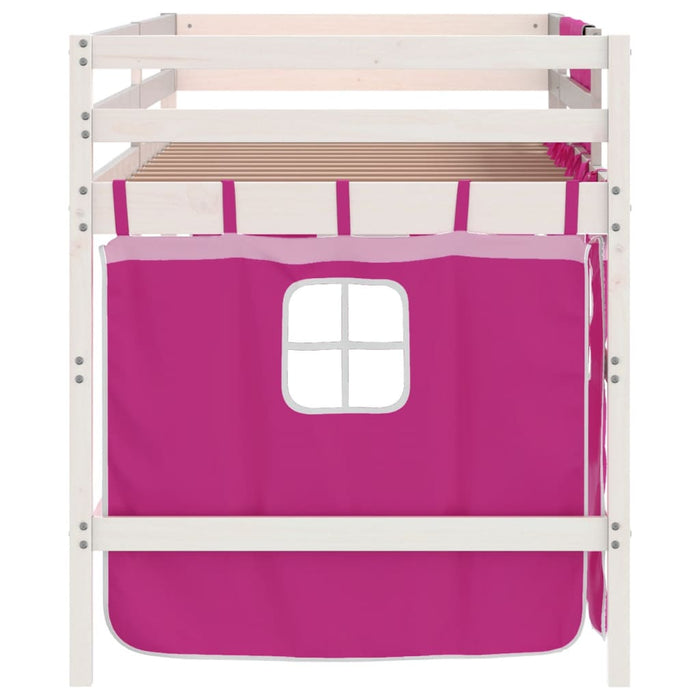 Letto a Soppalco con Tende Bambini Rosa 80x200 cm Massello Pino 3206960