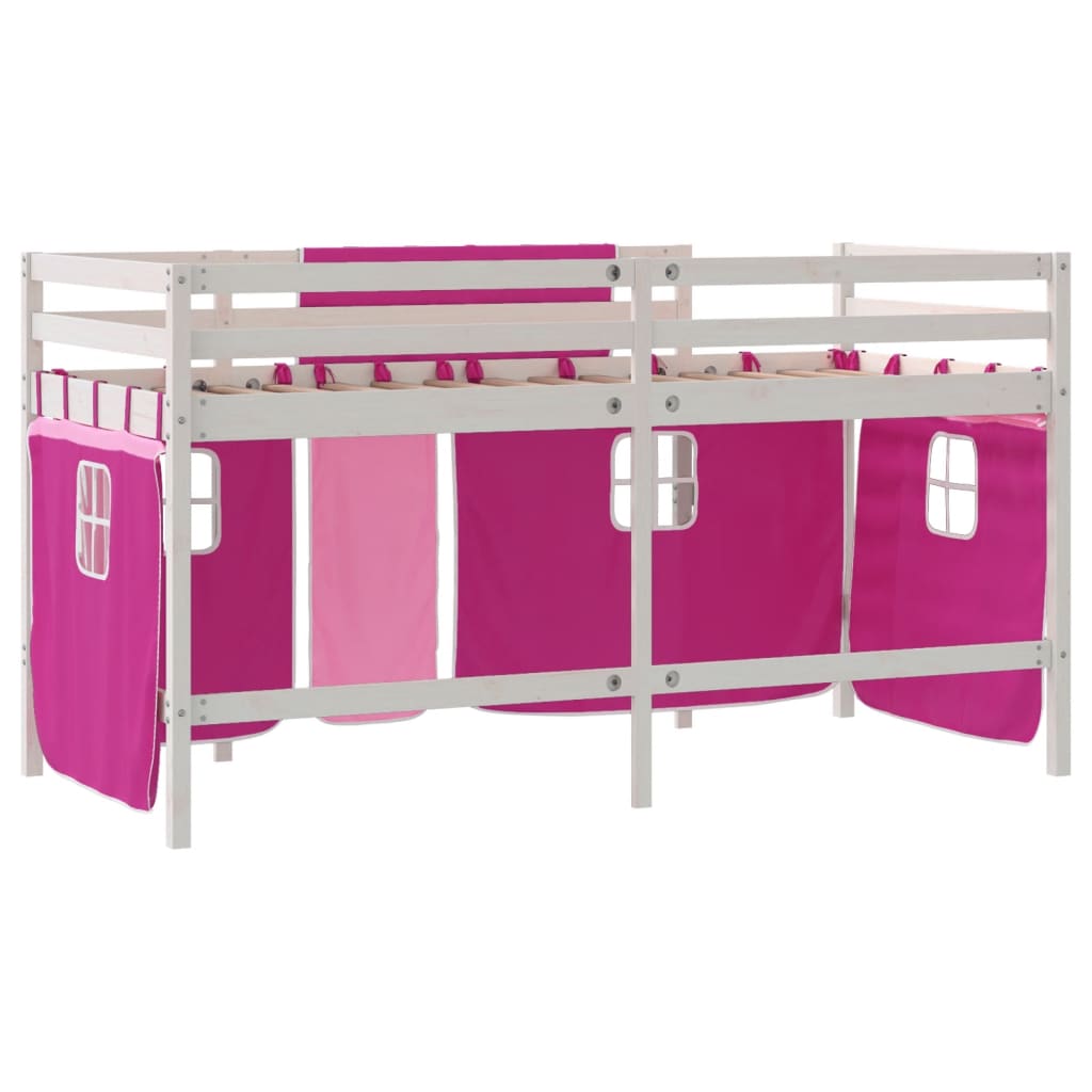 Letto a Soppalco con Tende Bambini Rosa 80x200 cm Massello Pino 3206960