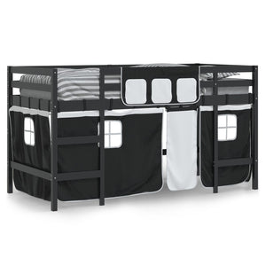 Letto a Soppalco con Tende Bambini Bianco e Nero 80x200 cm Pinocod mxl 92437