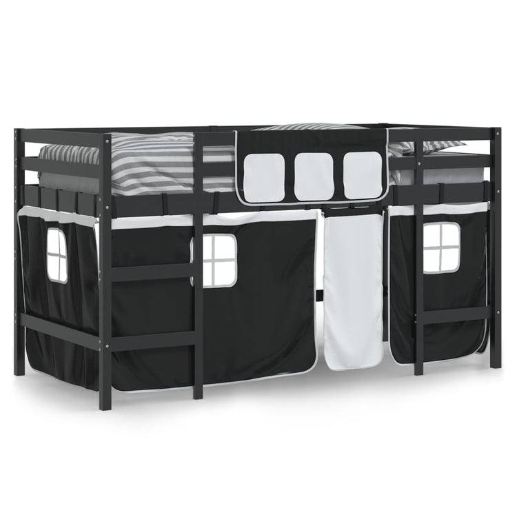 Letto a Soppalco con Tende Bambini Bianco e Nero 80x200 cm Pinocod mxl 92437