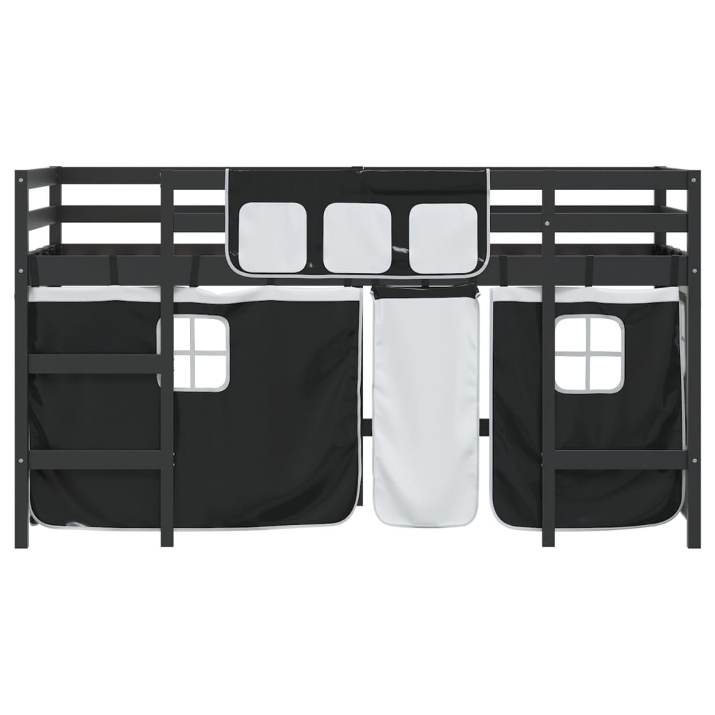 Letto a Soppalco con Tende Bambini Bianco e Nero 80x200 cm Pino 3206961