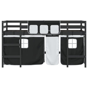 Letto a Soppalco con Tende Bambini Bianco e Nero 80x200 cm Pino 3206961