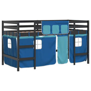 Letto a Soppalco con Tende Bambini Blu 80x200 cm Massello Pino 3206962