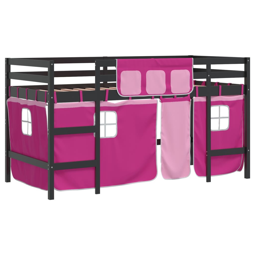 Letto a Soppalco con Tende Bambini Rosa 80x200 cm Massello Pinocod mxl 85012