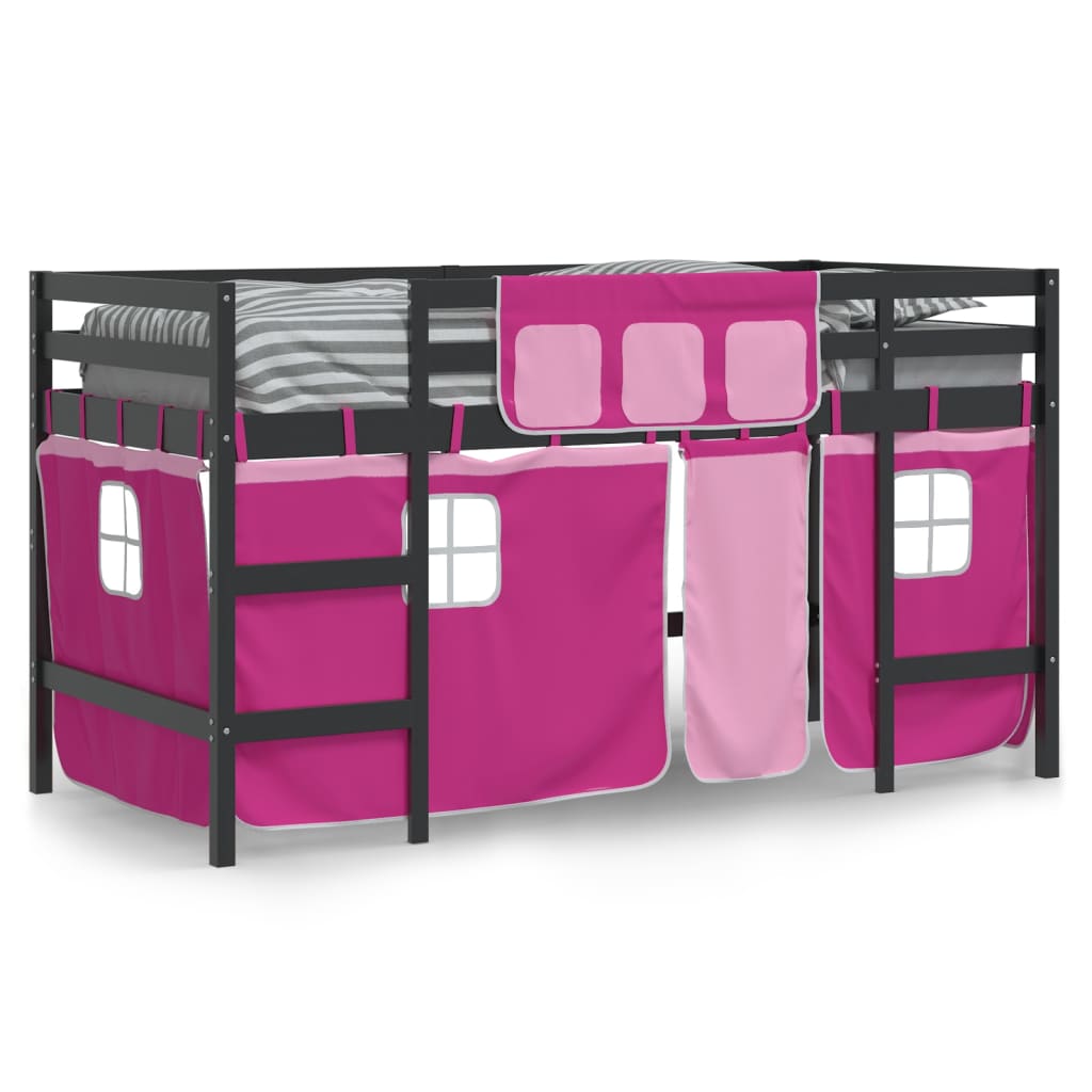 Letto a Soppalco con Tende Bambini Rosa 80x200 cm Massello Pinocod mxl 85012